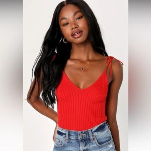 Lulus Sweet Favorite Red Ribbed Tie-Strap NWT